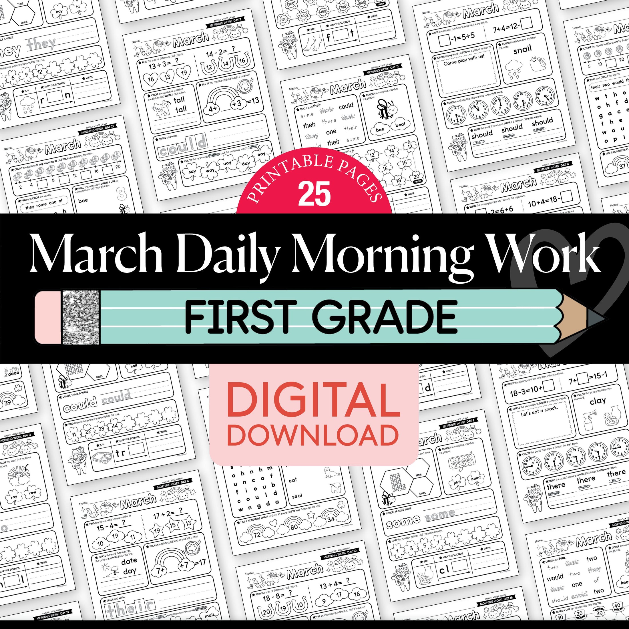 Printable First Grade March Daily Morning Work