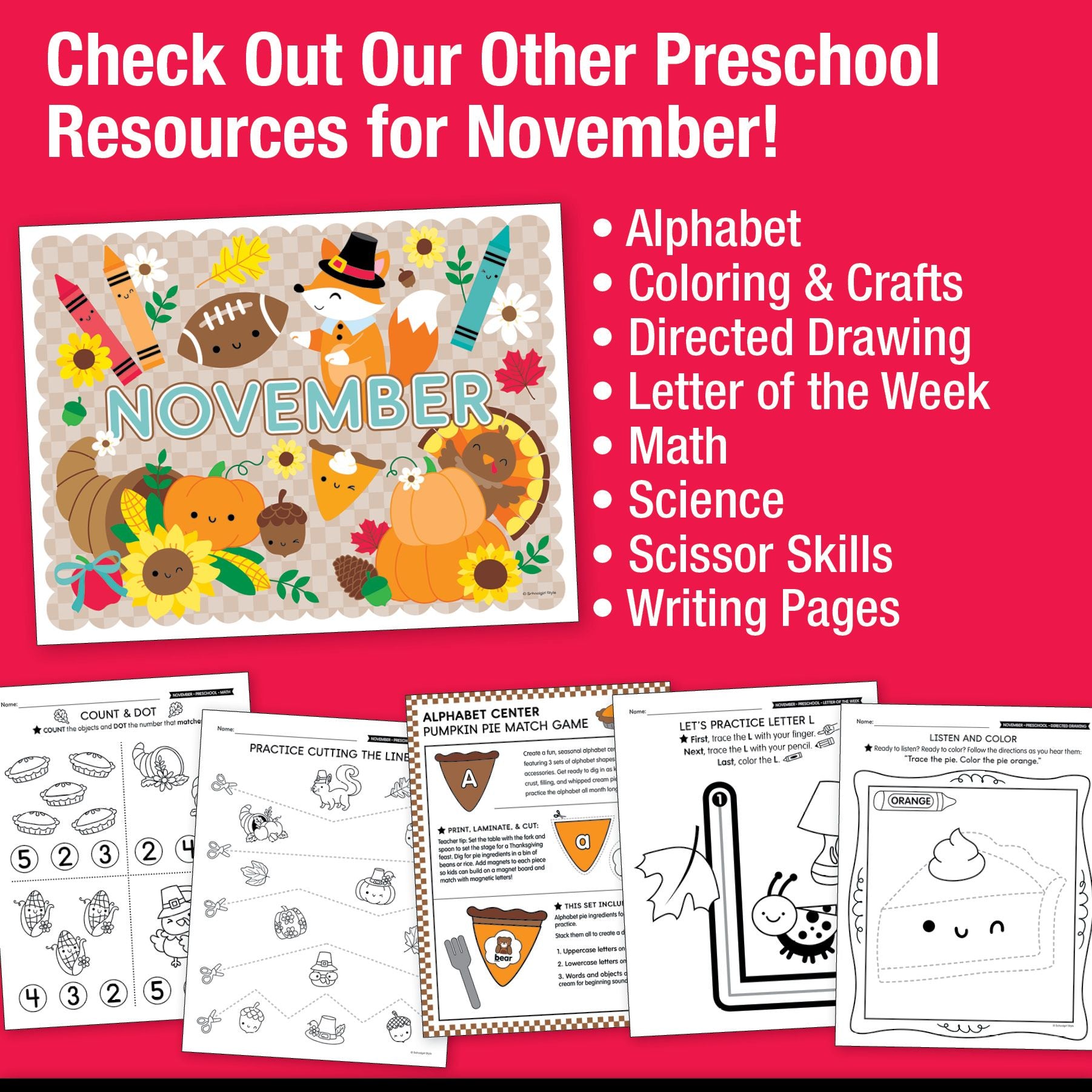 Printable Preschool November Daily Pre-Writing Tracing