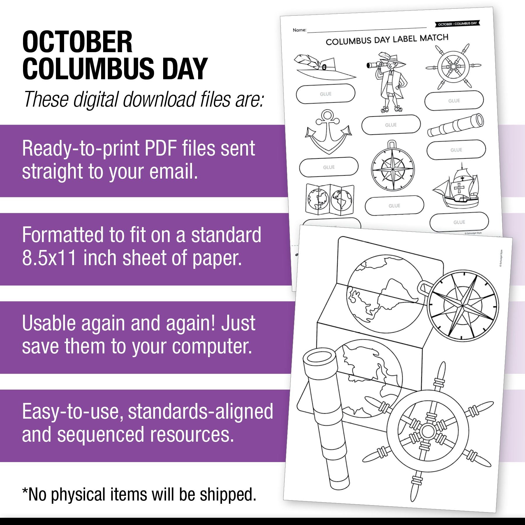 Printable First and Second Grade Columbus Day Worksheets Activities and Coloring Pages