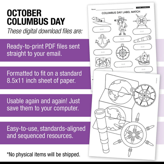 Printable First and Second Grade Columbus Day Worksheets Activities and Coloring Pages