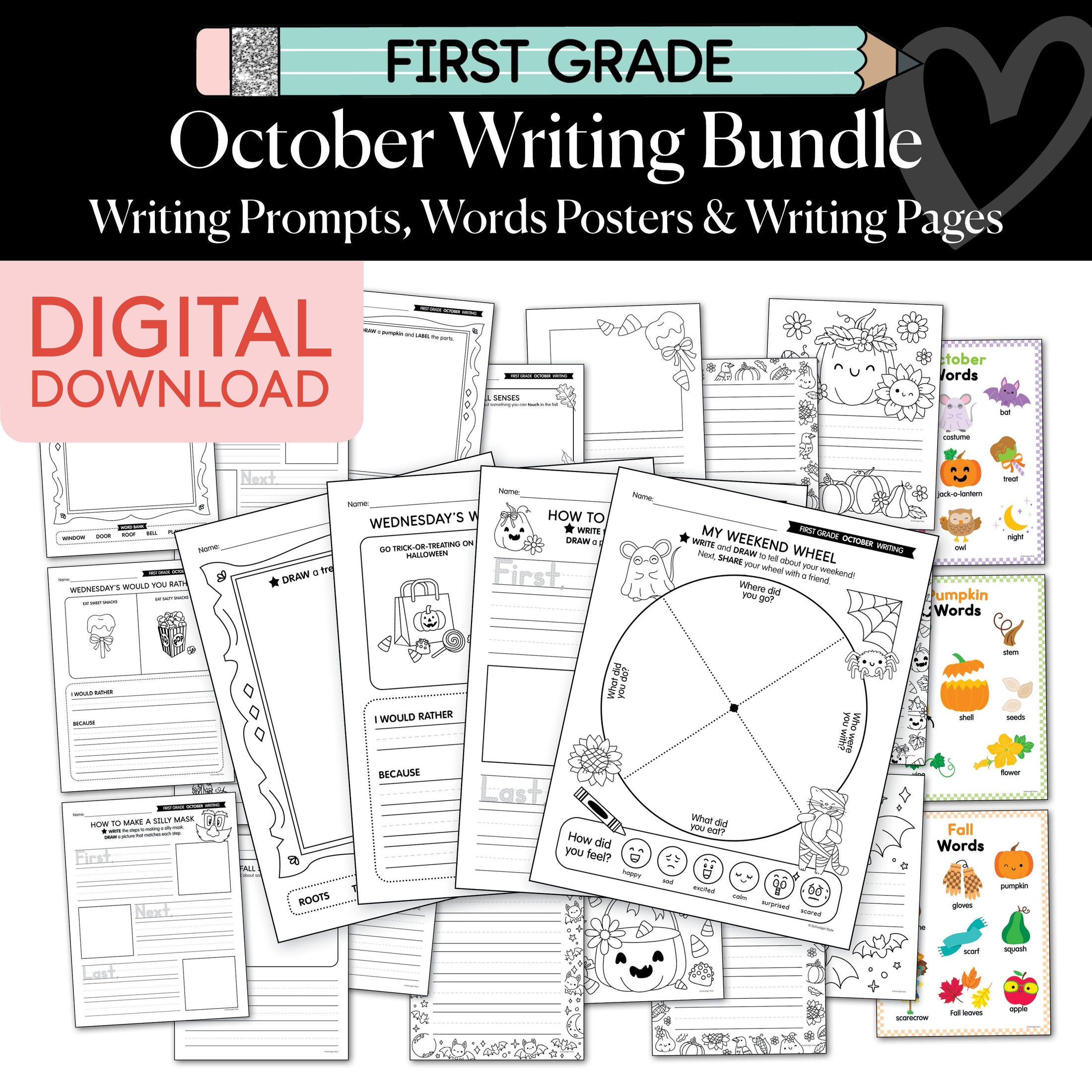 Printable First Grade October Writing Bundle