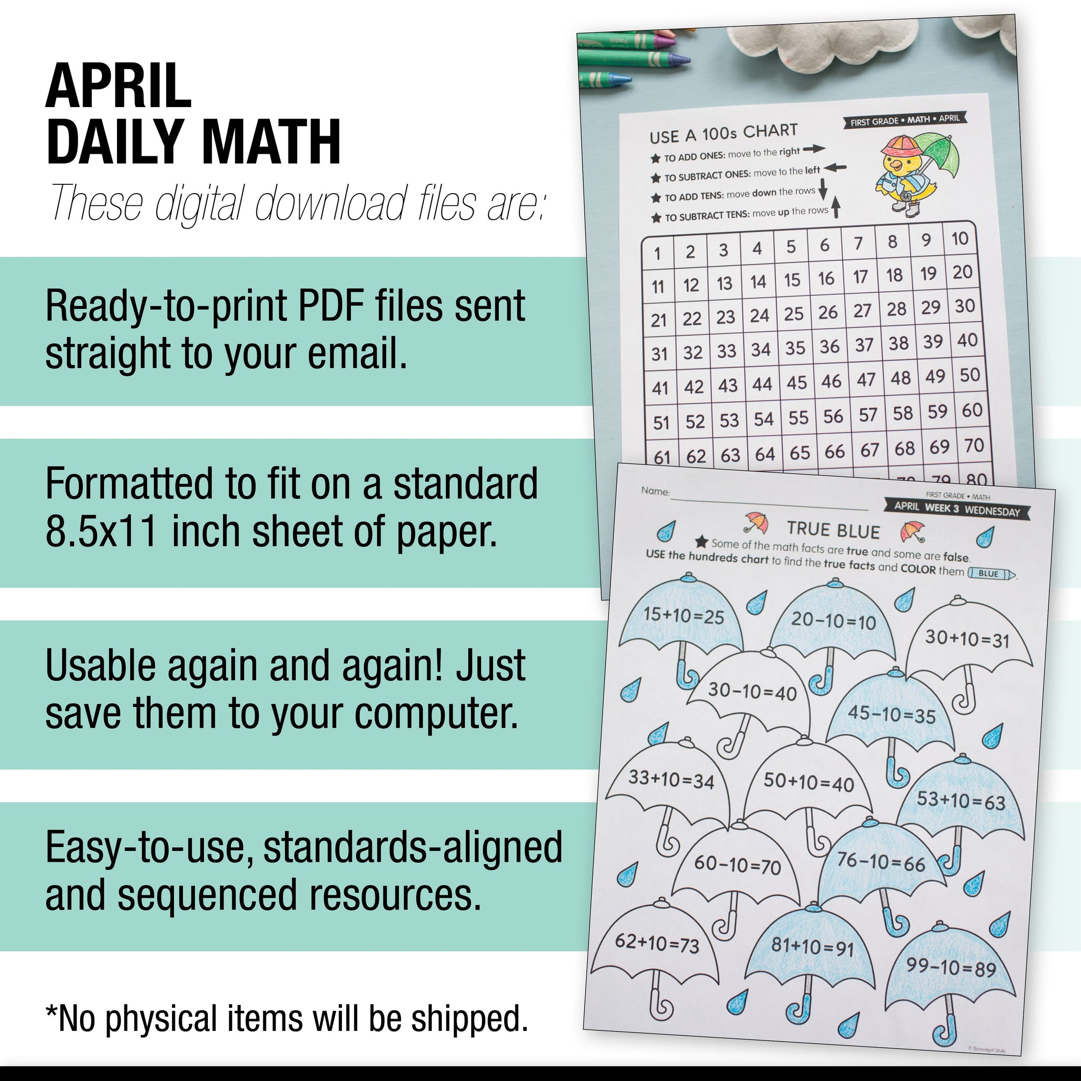 Printable First Grade April Daily Math