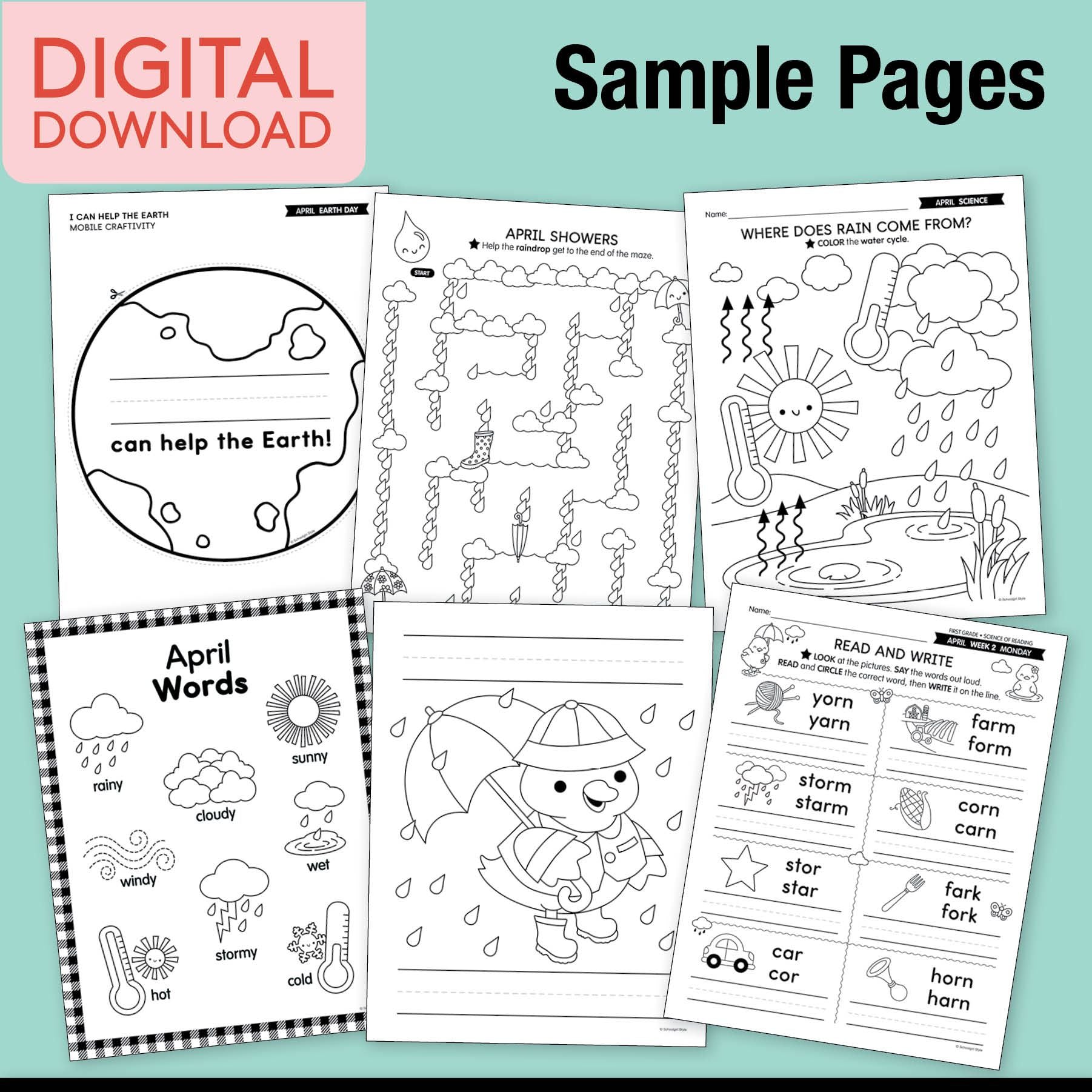 Printable First Grade April Thematic Unit Bundle