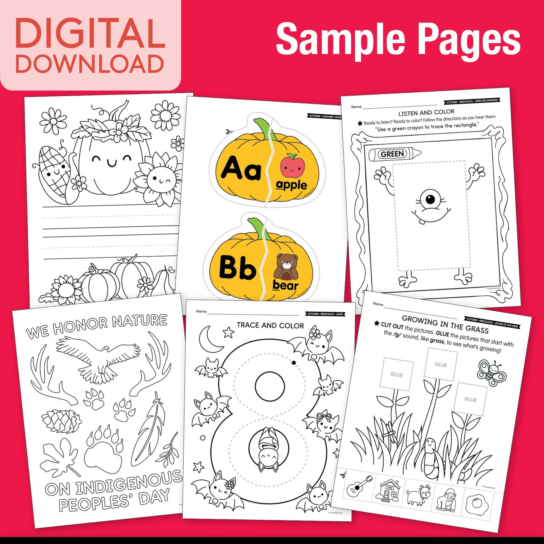 Printable Preschool October Thematic Unit Bundle