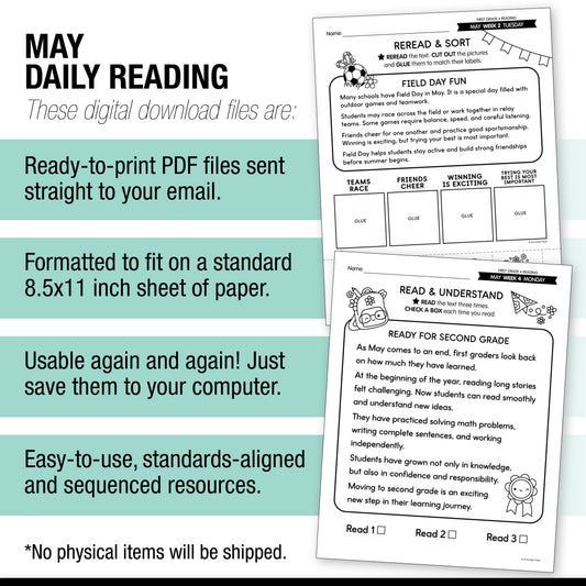 Printable First Grade May Daily Reading