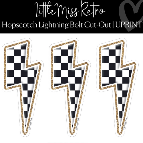 Printable Checkered Lightning Bolt Cut-Outs Little Miss Retro Regular and XL Classroom by UPRINT