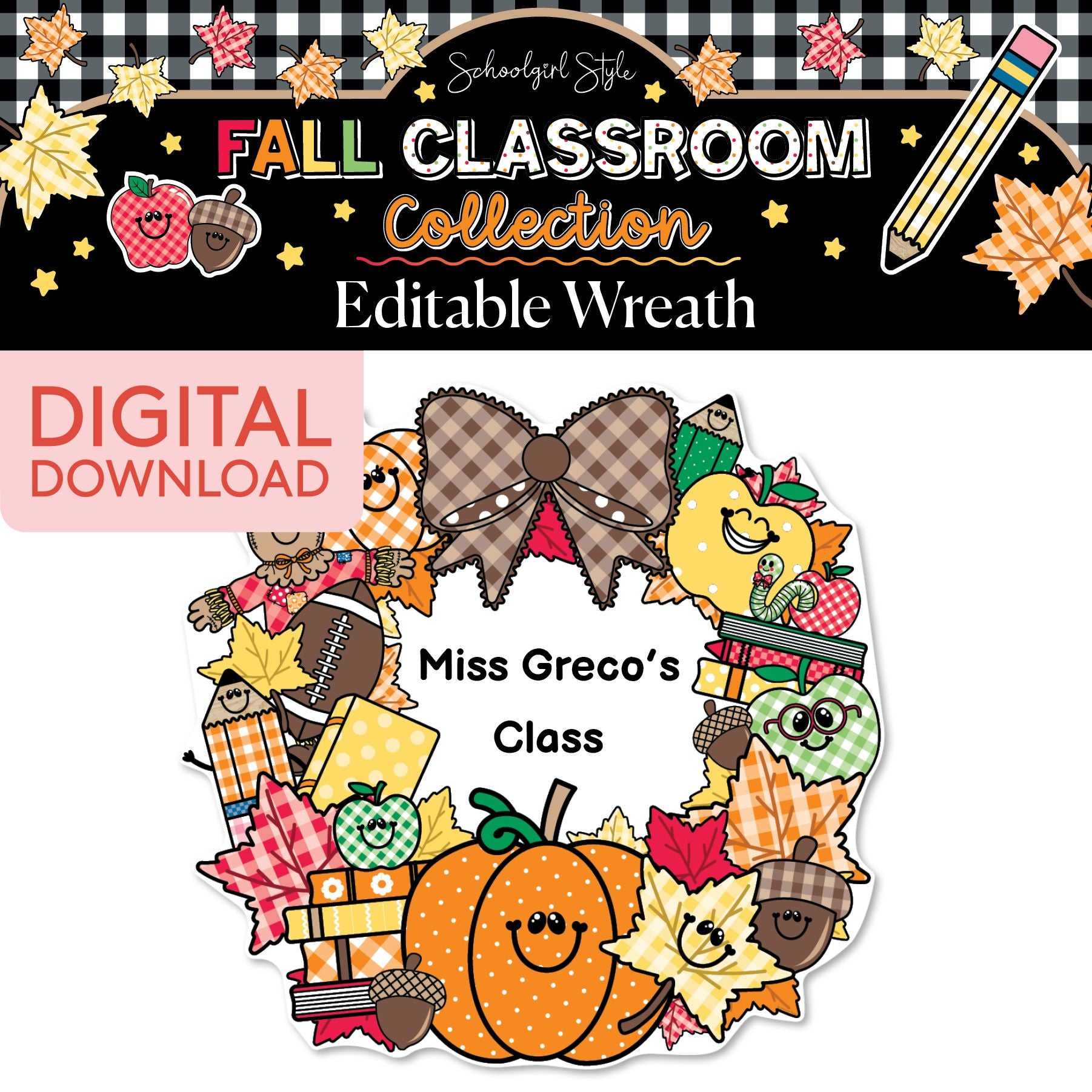Printable Editable Fall Wreath | 90s Teacher