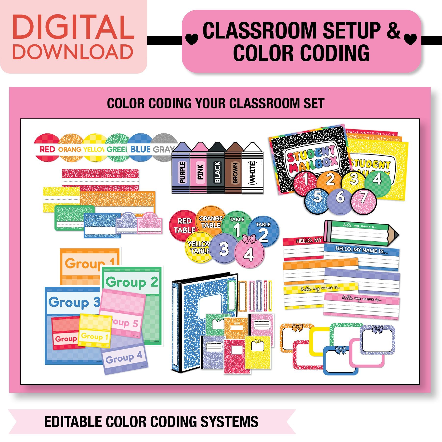 Printable Ultimate Rainbow Classroom Management and Organization Bundle