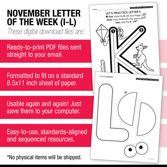 Printable Preschool November Letter of the Week (I-L)