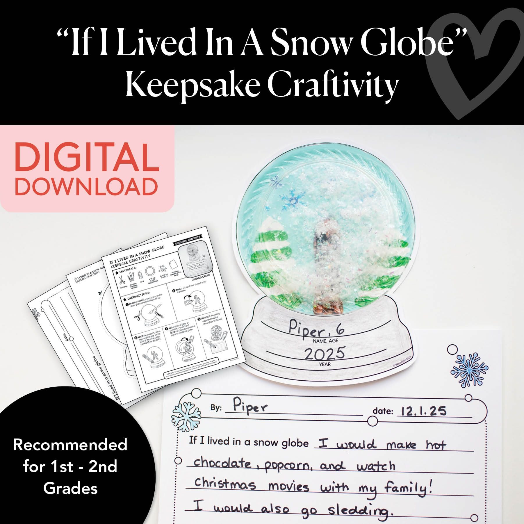 Printable December "If I Lived In A Snow Globe" Snow Globe Keepsake Craftivity