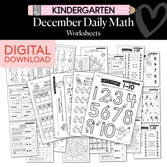 Printable Kindergarten December Daily Math Worksheets