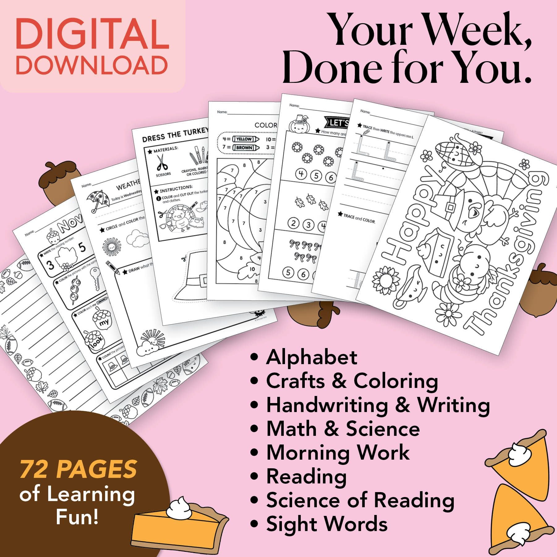 Printable Kindergarten November Week 4 Resources
