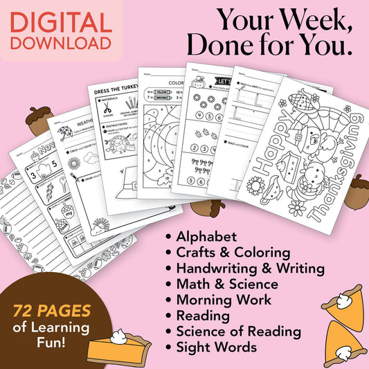 Printable Kindergarten November Week 4 Resources