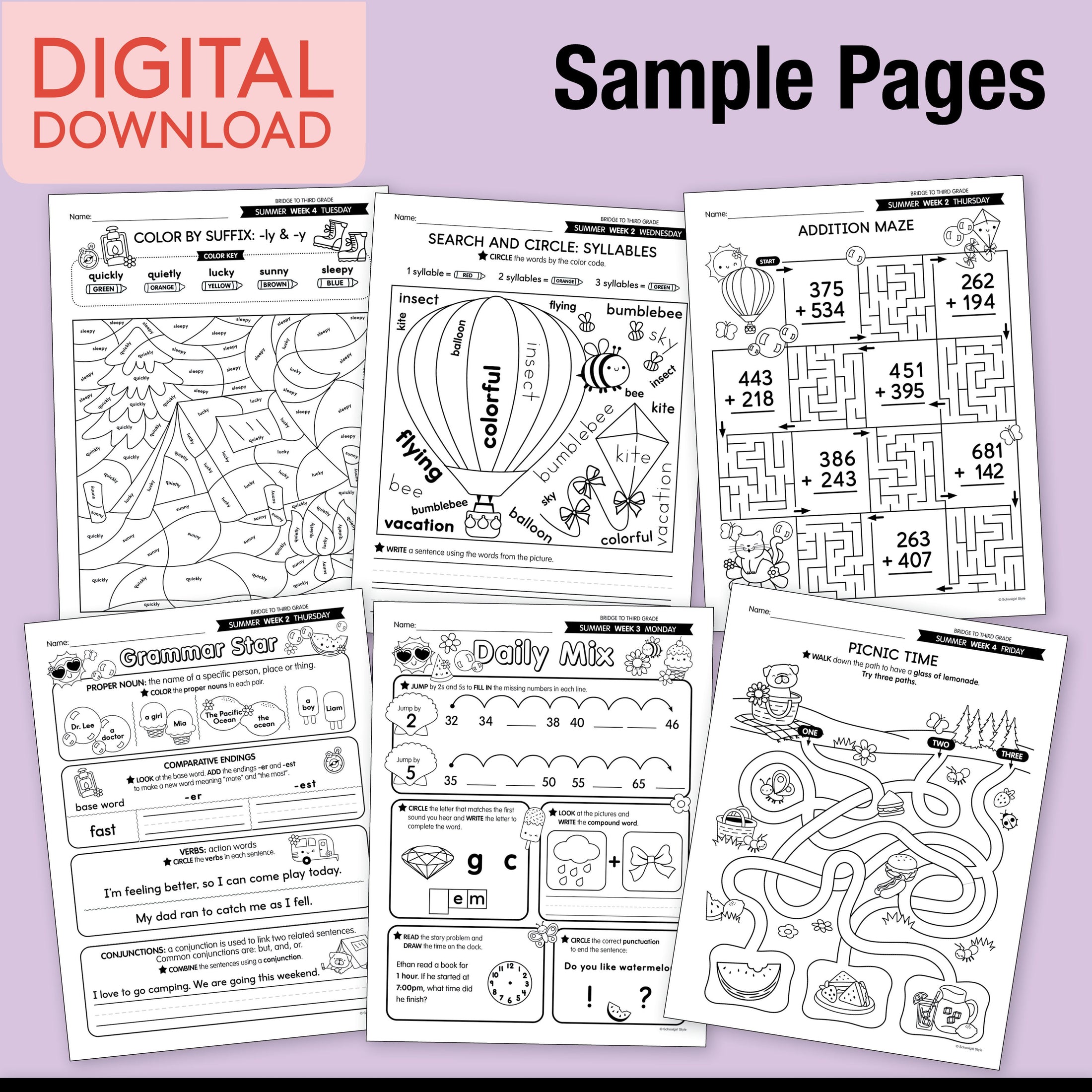 Printable Bridge To Third Grade Digital Summer Workbook