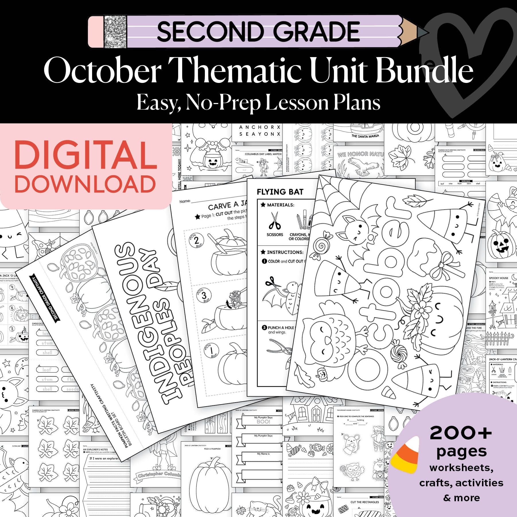 Printable Second Grade October Thematic Unit Bundle