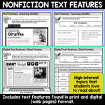 Nonfiction Text Features for Informational Text Worksheets and Assessments