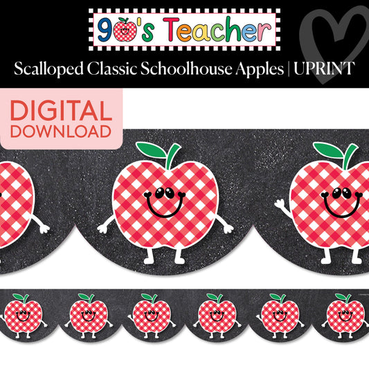 Printable Retro Schoolhouse Apples Border | 90s Teacher