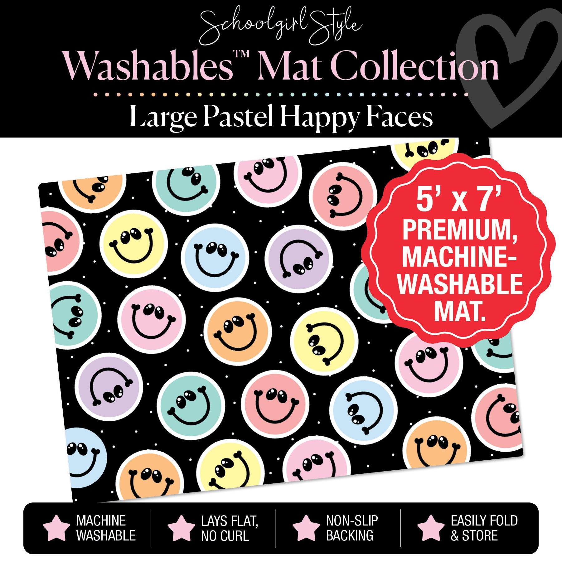Large Scattered Pastel Happy Faces Classroom Mat by Schoolgirl Style