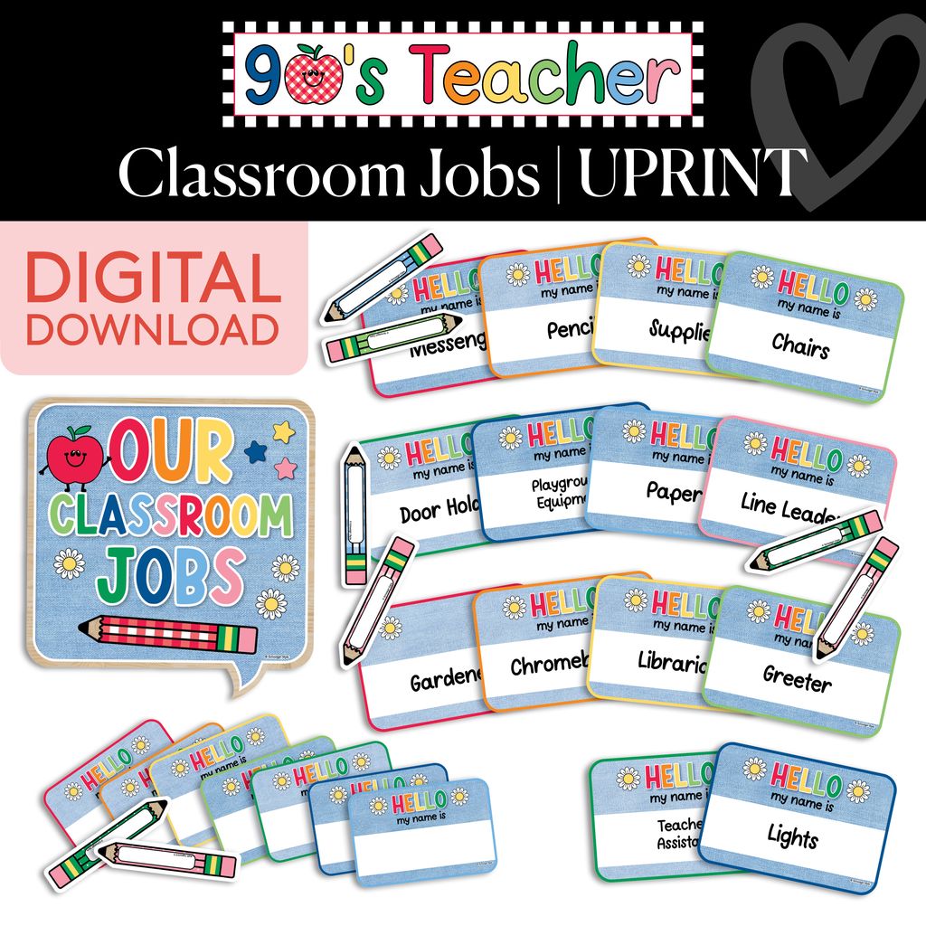 Printable Retro Editable Classroom Jobs Bulletin Board Set | 90s Teacher