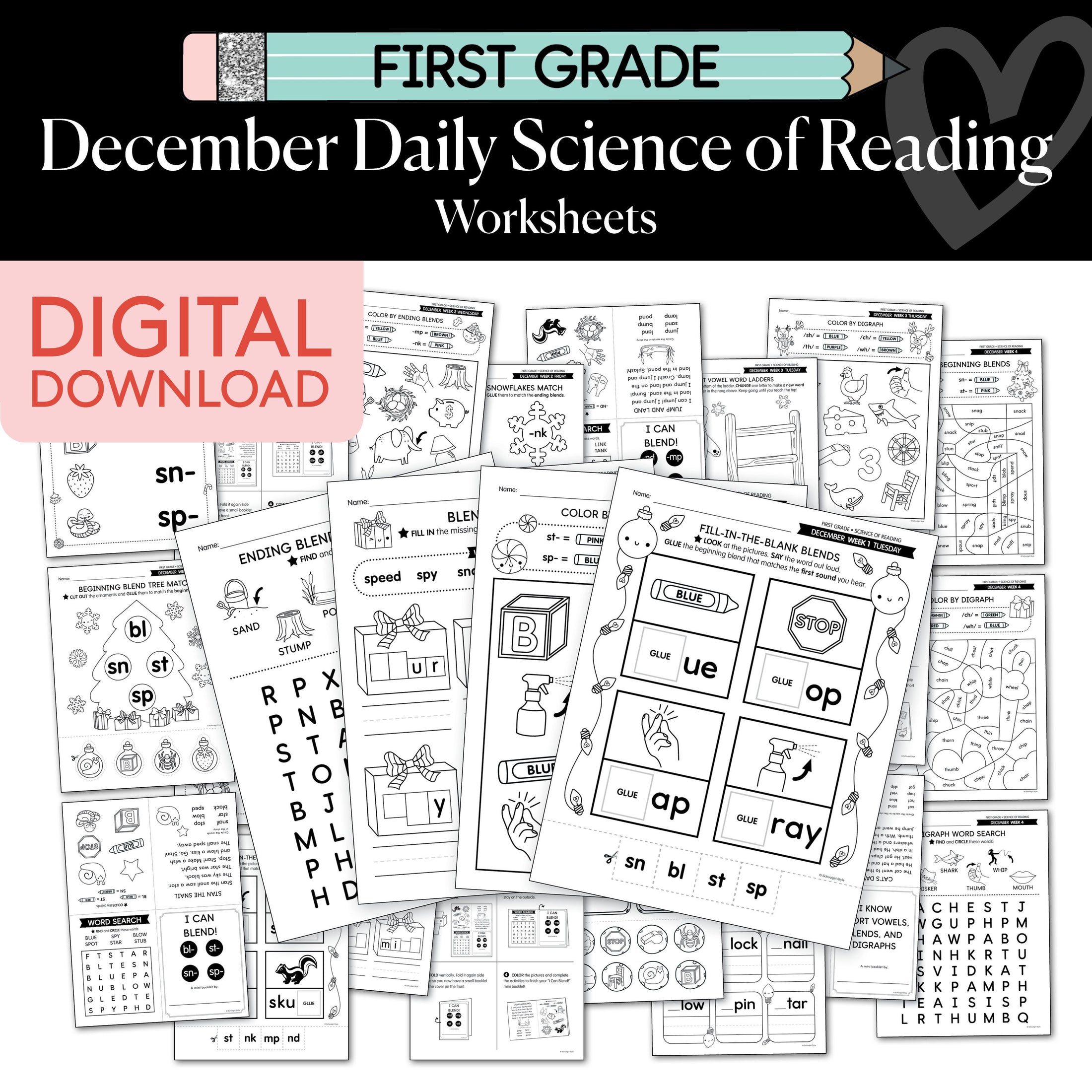 Printable First Grade December Daily Science of Reading