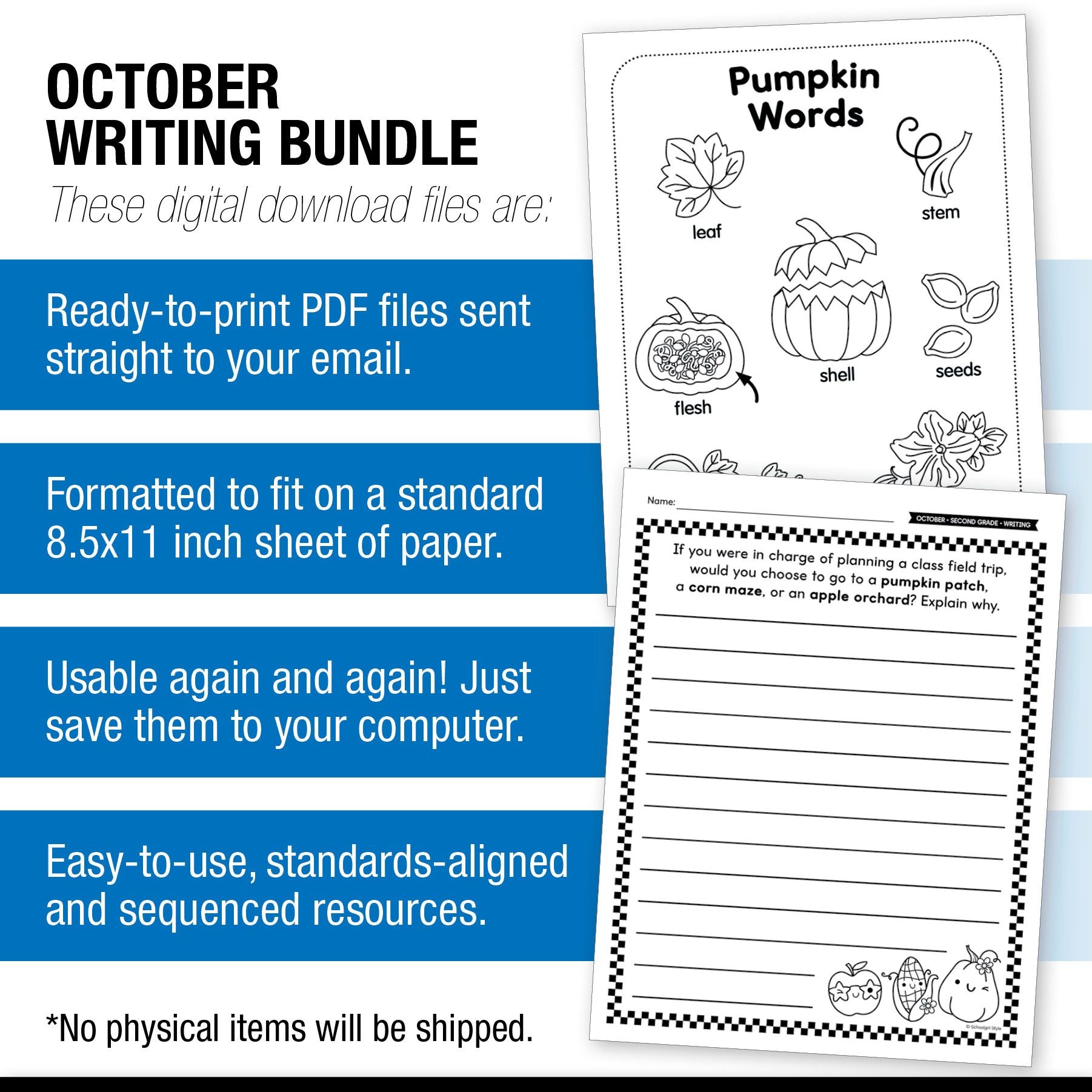 Printable Second Grade October Writing Bundle