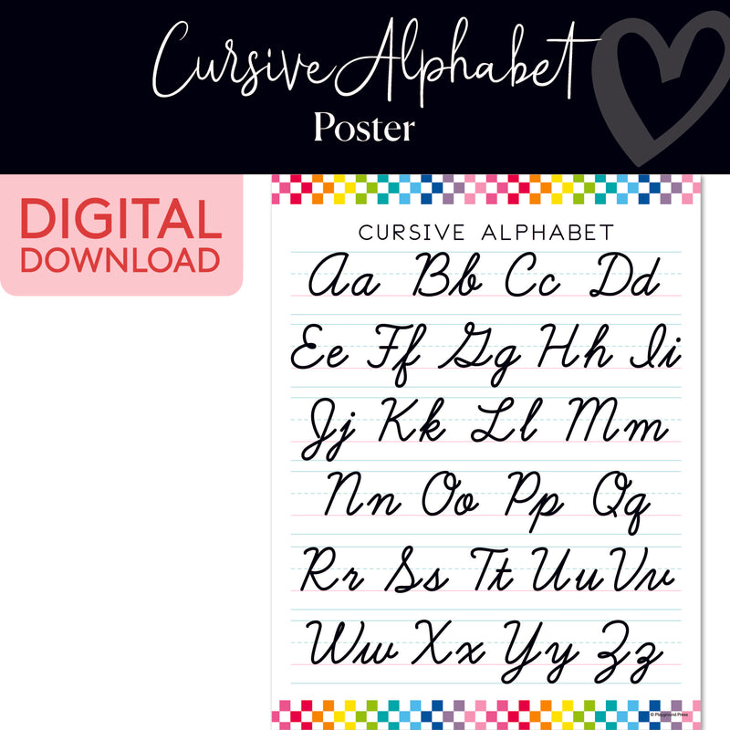 Cursive Alphabet | Classroom Posters | Printable Classroom Decor | Schoolgirl Style