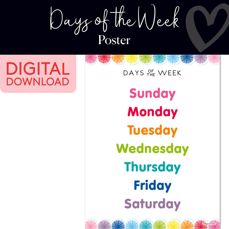 Days of the Week Chart | Classroom Posters | Printable Classroom Decor | Schoolgirl Style