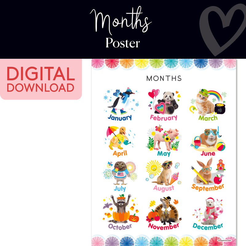 Months Chart | Classroom Posters | Printable Classroom Decor | Schoolgirl Style