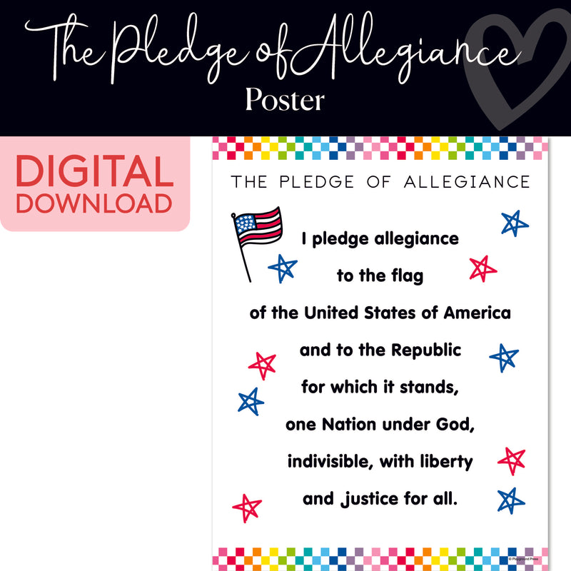 Pledge of Allegiance Chart | Classroom Posters | Printable Classroom Decor | Schoolgirl Style