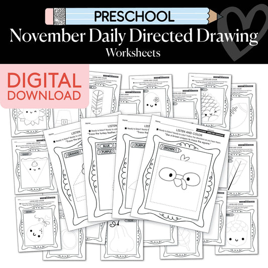 Printable Preschool November Directed Drawing Worksheets