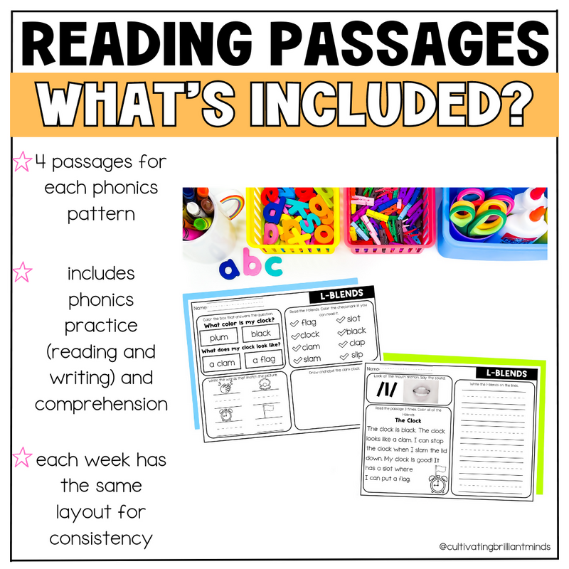 L-Blends Reading Passages | Decodable Passages with Comprehension Questions SoR