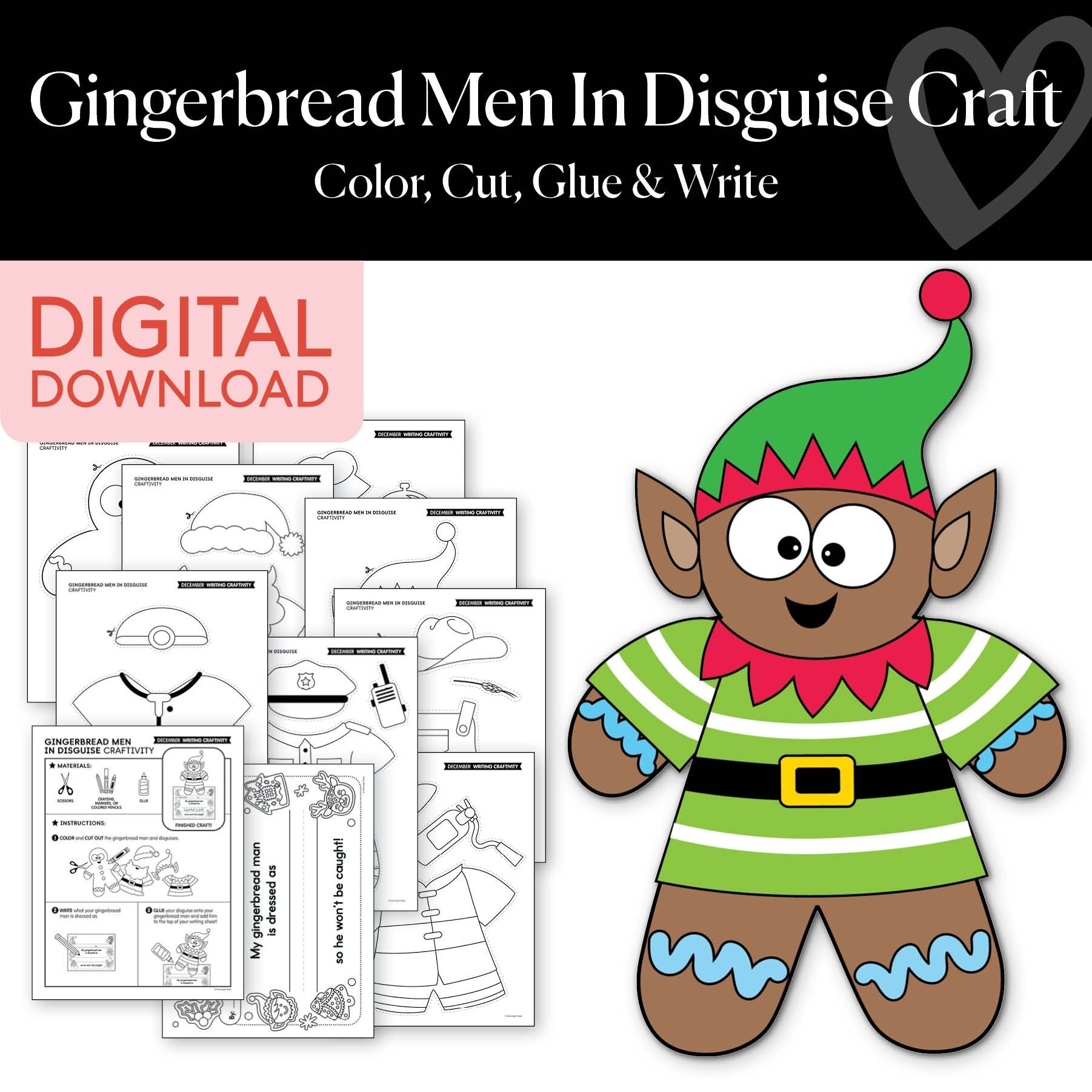Printable December Gingerbread Men In Disguise Craft