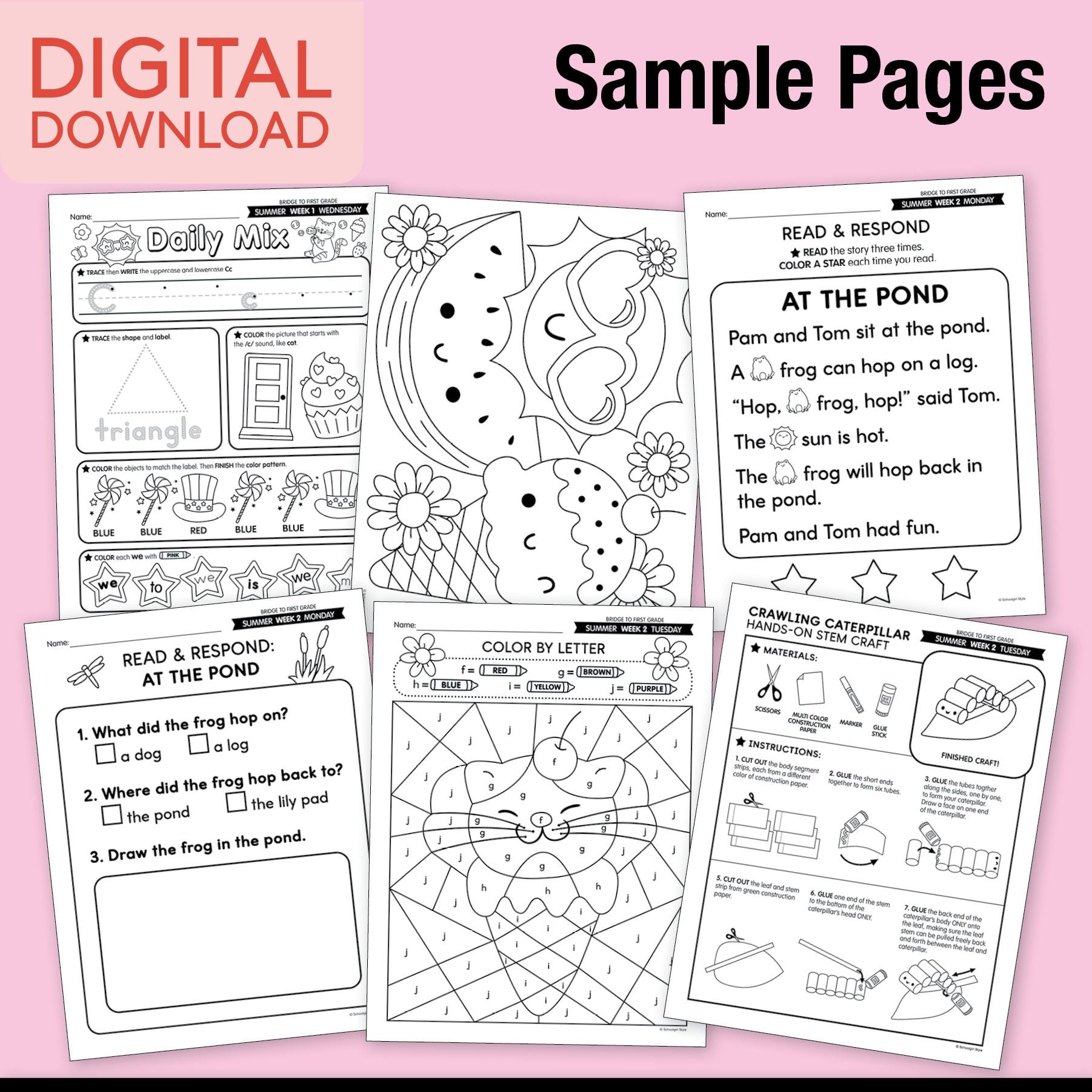 Printable Bridge To First Grade Digital Summer Workbook