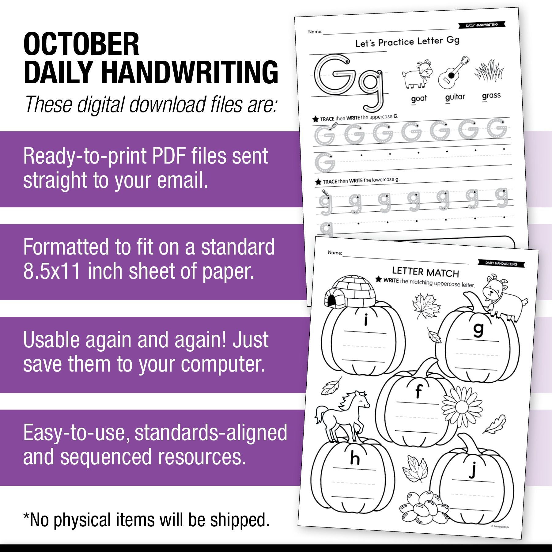 Printable Kindergarten October Daily Handwriting