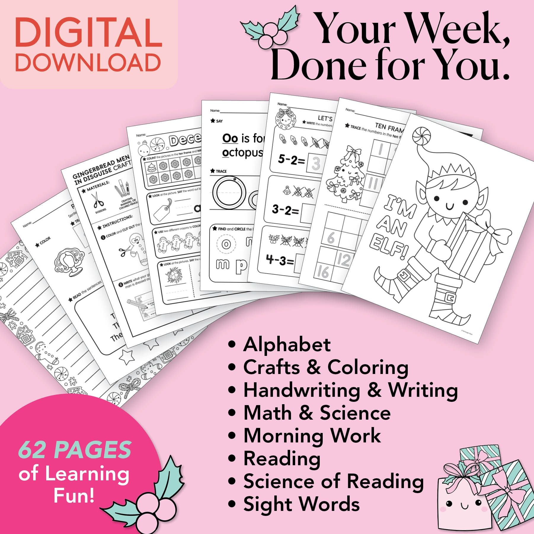 Printable Kindergarten December Week 3 Resources