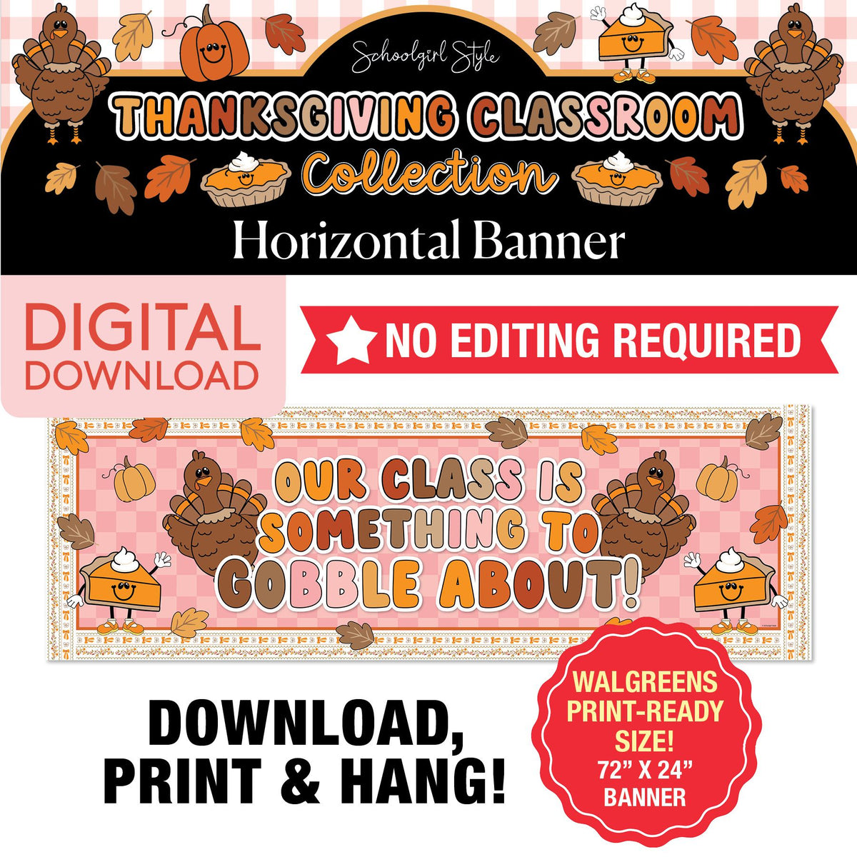 Printable Thanksgiving Horizontal Walgreens Ready Kraft Style Banner | 90s Teacher