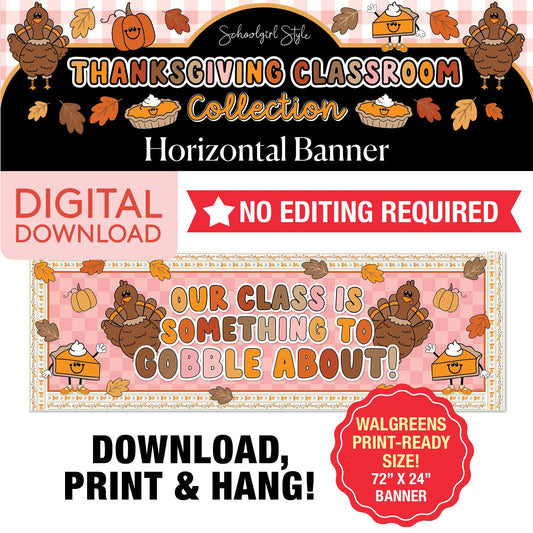 Printable Thanksgiving Horizontal Walgreens Ready Kraft Style Banner | 90s Teacher