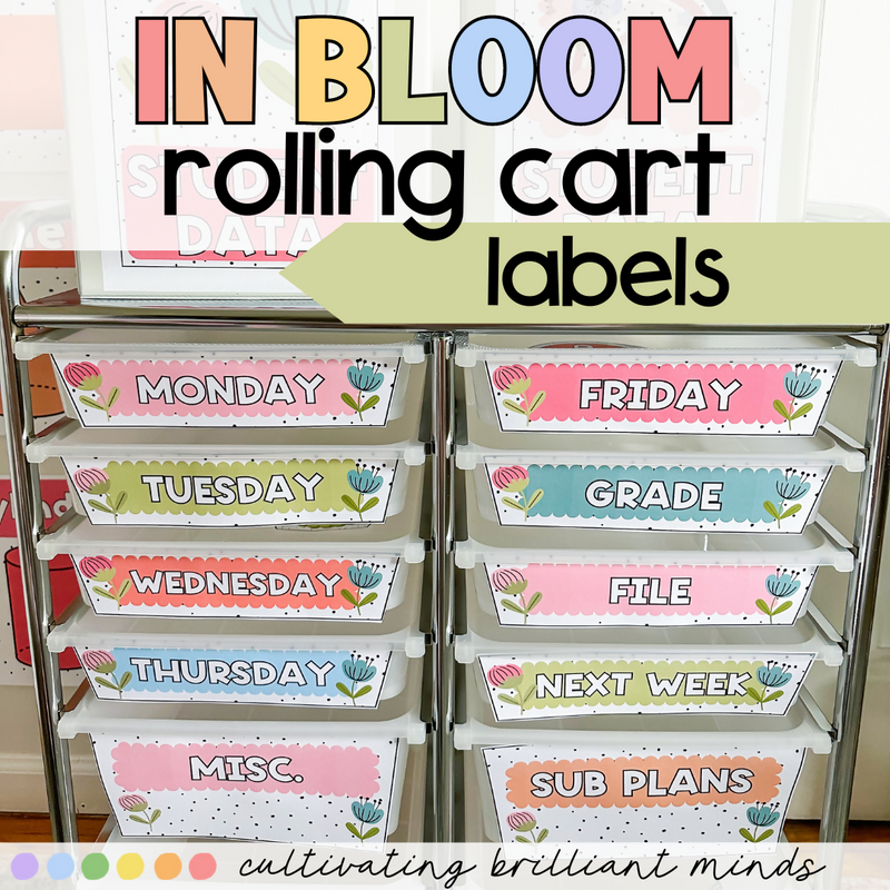 In Bloom Editable Rolling Cart Draw Labels | Back to School | Classroom Decor