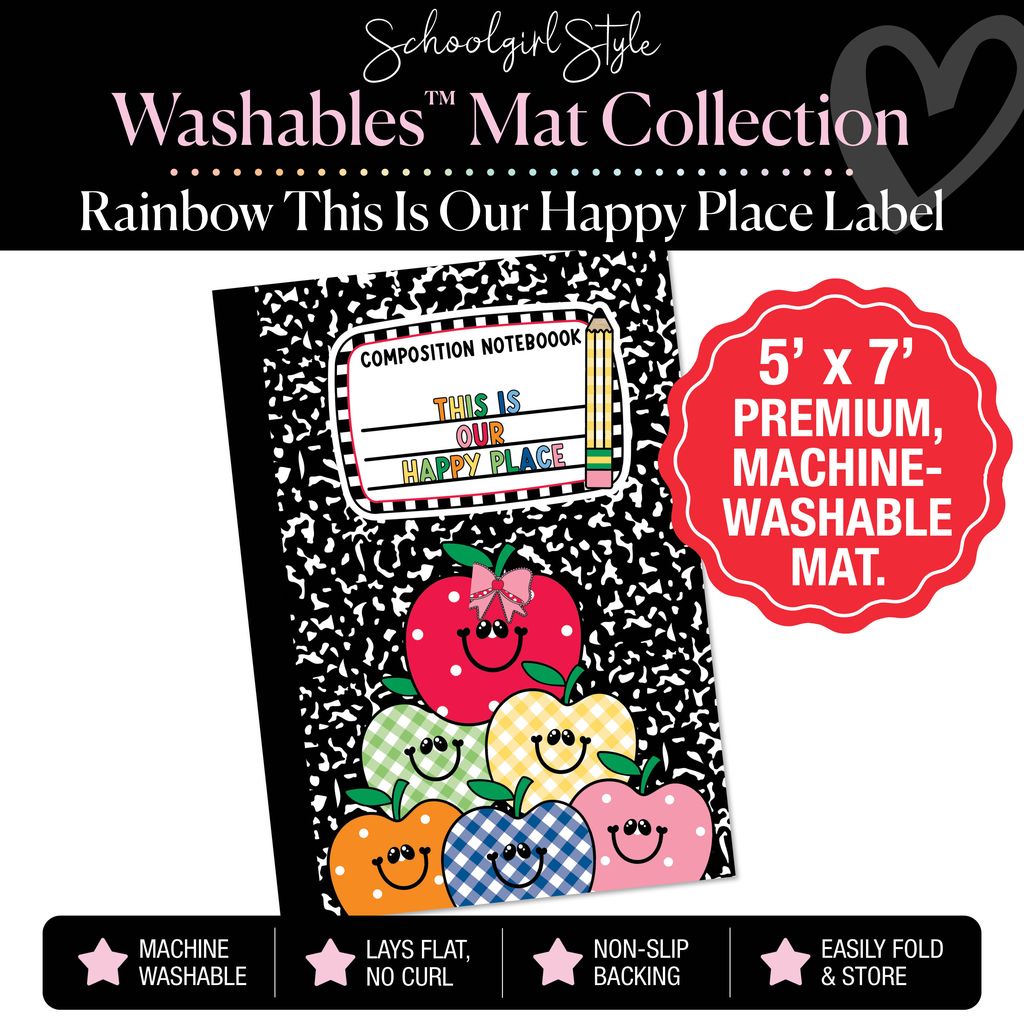 Rainbow This is Our Happy Place Composition Notebook Label Classroom Mat by Schoolgirl Style