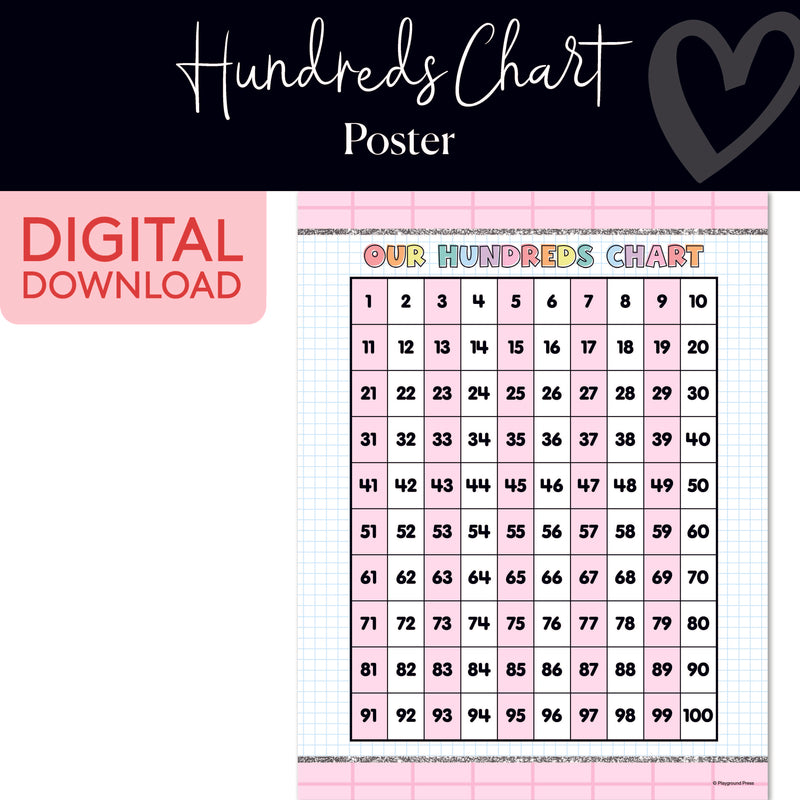 Hundreds Chart | Classroom Posters | Printable Classroom Decor | Schoolgirl Style