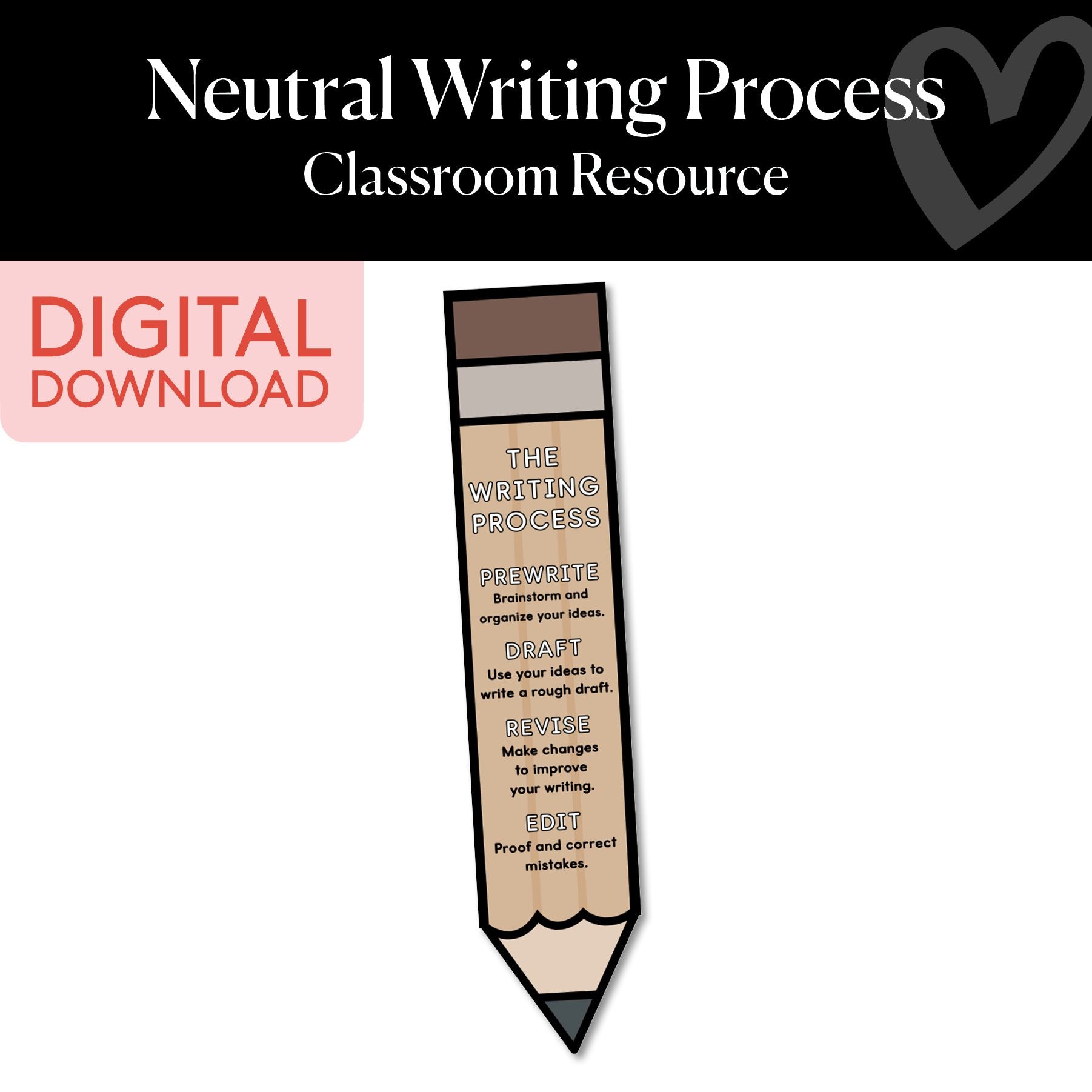 Printable Neutral Writing Process Classroom Resource – Schoolgirl Style