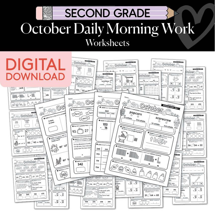 Printable Second Grade October Daily Morning Work Worksheets