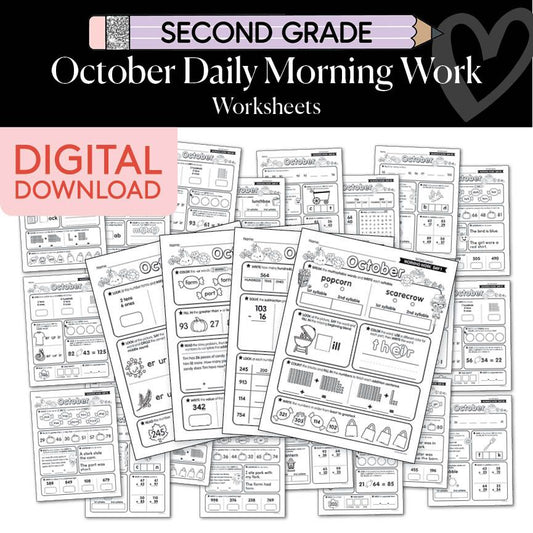 Printable Second Grade October Daily Morning Work Worksheets