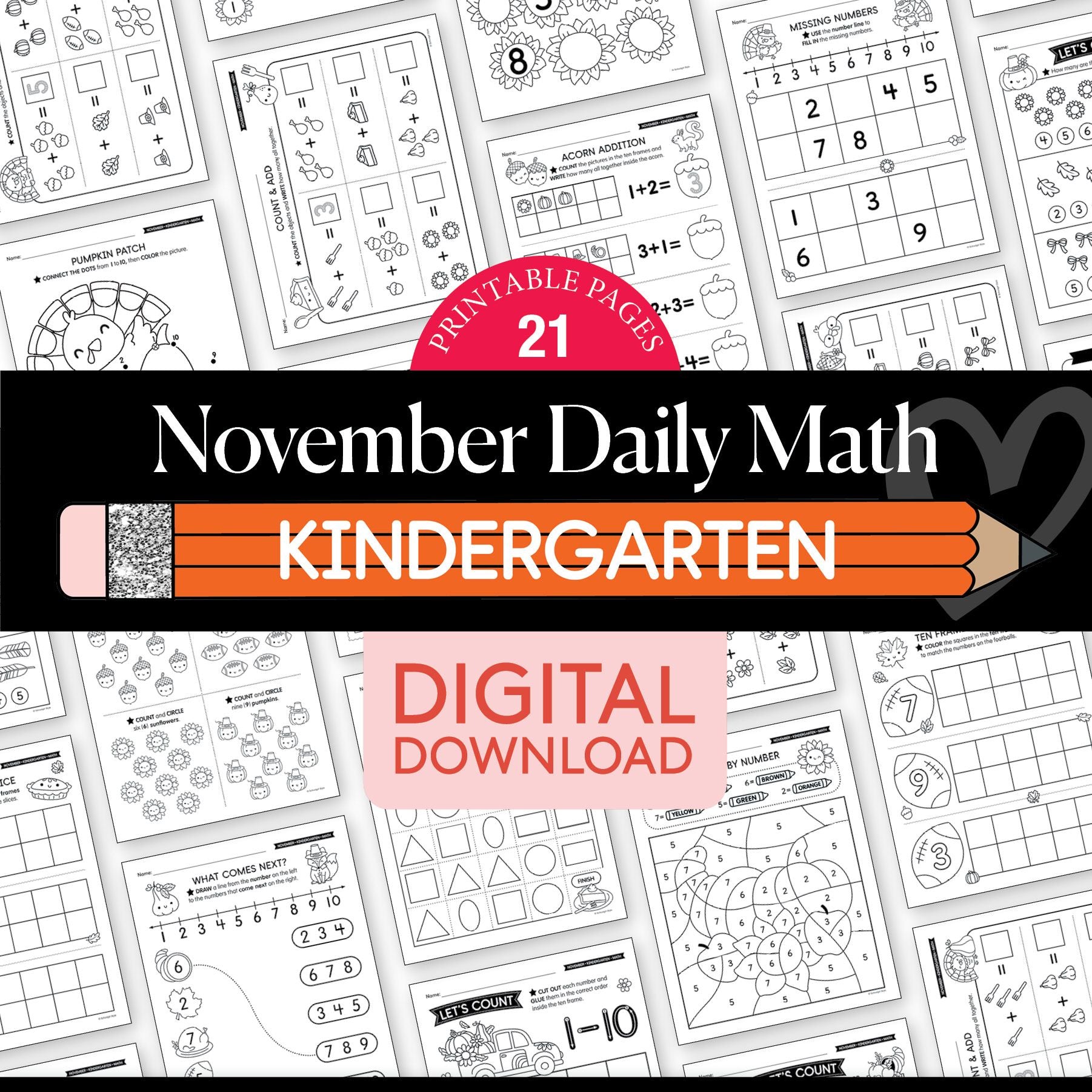 Printable Kindergarten November Daily Math