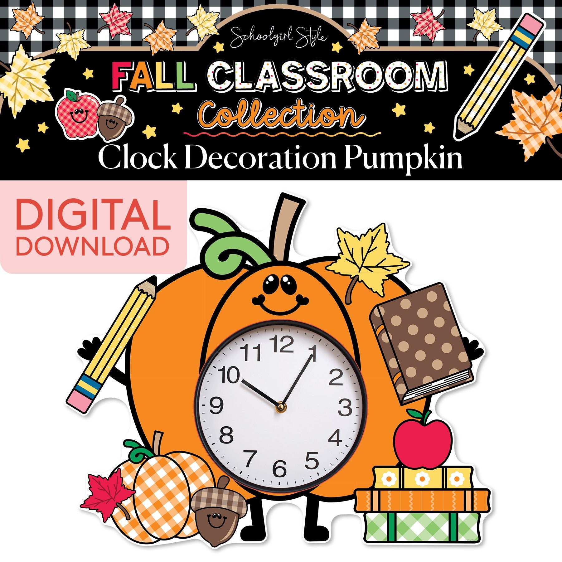 Printable Fall Pumpkin Clock Decoration | 90s Teacher
