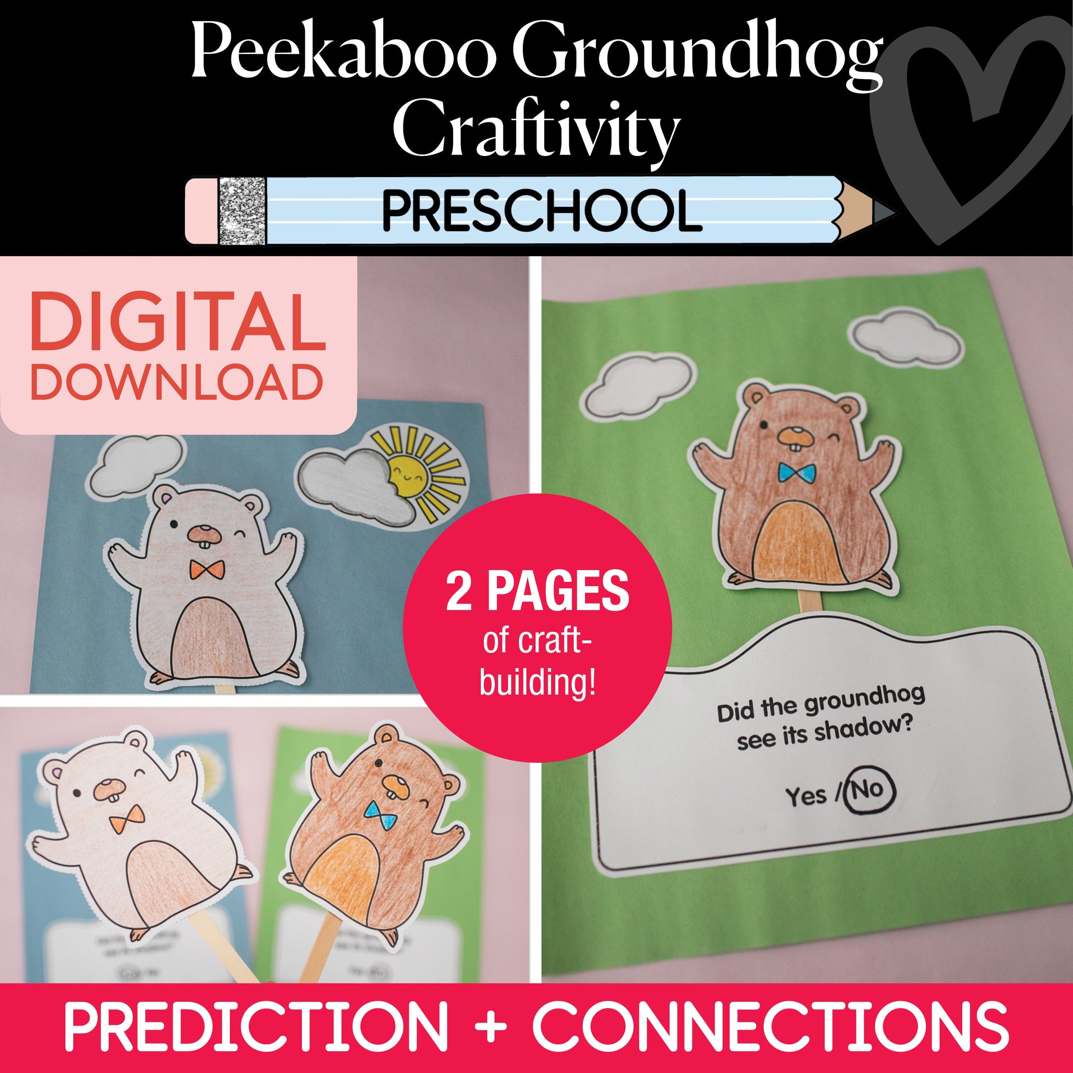 Printable February Peekaboo Groundhog Craftivity