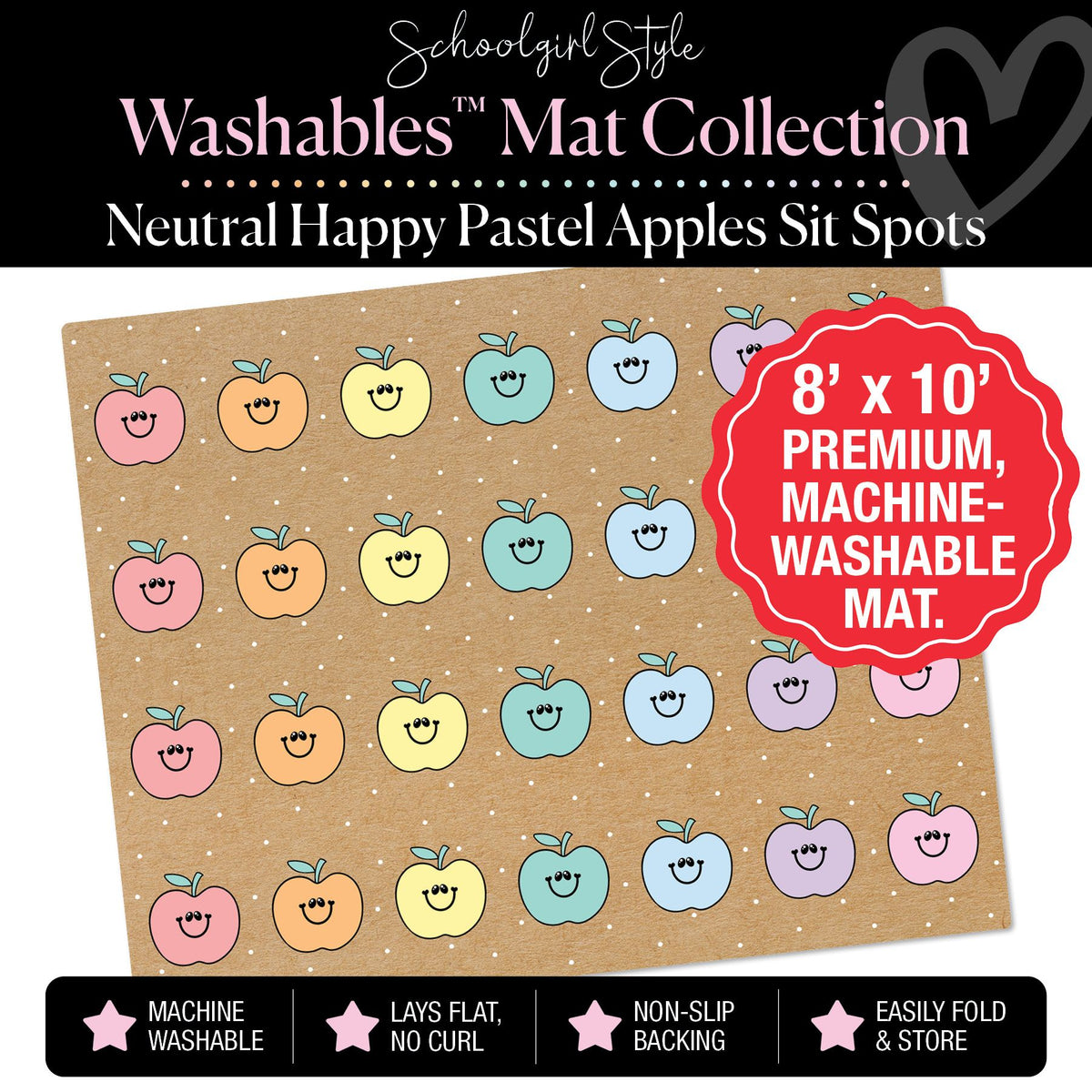 Pastel Apple Sit Spot on Banner Background Washable Classroom Rug by Schoolgirl Style