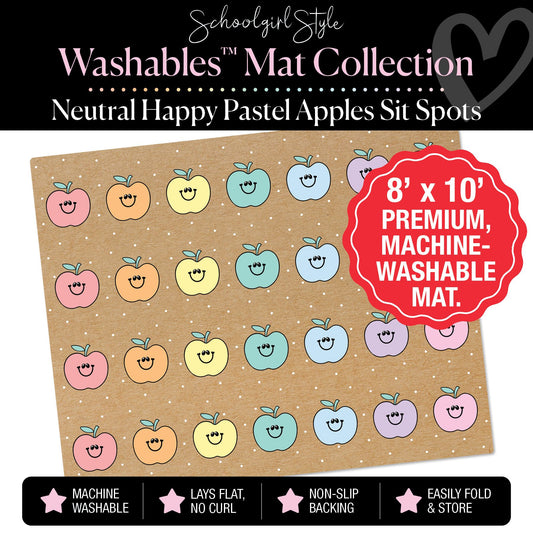 Pastel Apple Sit Spot on Banner Background Washable Classroom Rug by Schoolgirl Style