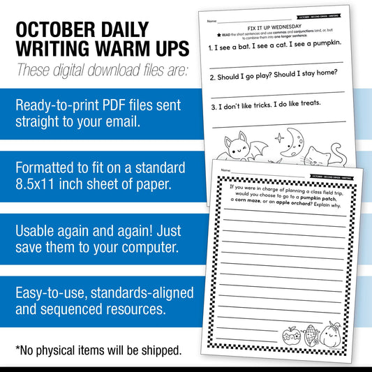Printable Second Grade October Daily Writing