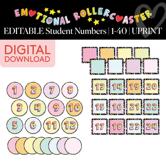 Printable Rainbow Pastel Editable Student Numbers | Emotional Rollercoaster